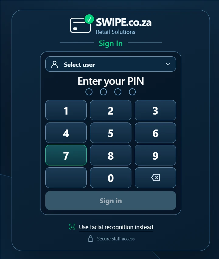 Swipe PIN sign-in screen