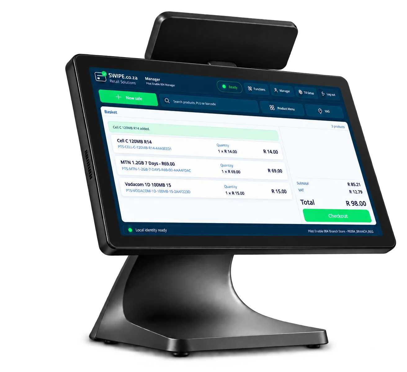 Swipe-Till running on a retail till with one customer display